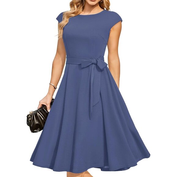 Dresstells Women's Greyblue Modest Vintage Cocktail Formal Party Dresses - Picture 1 of 7